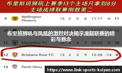 布里班狮吼与凤凰的激烈对决揭示澳超联赛的精彩与悬念